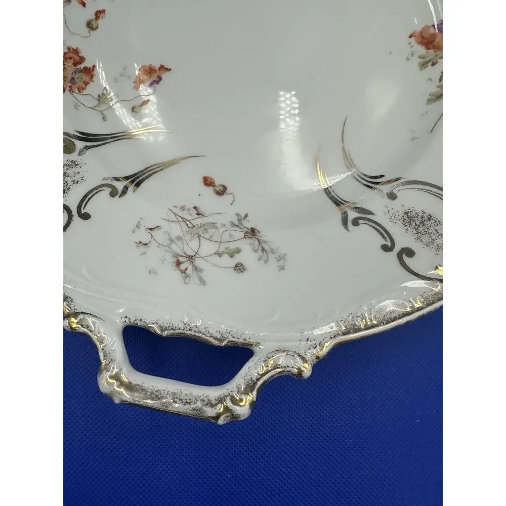 Vintage KPM Germany Porcelain‎ Cake Plate 428 Floral Gold Trim Handles 12”